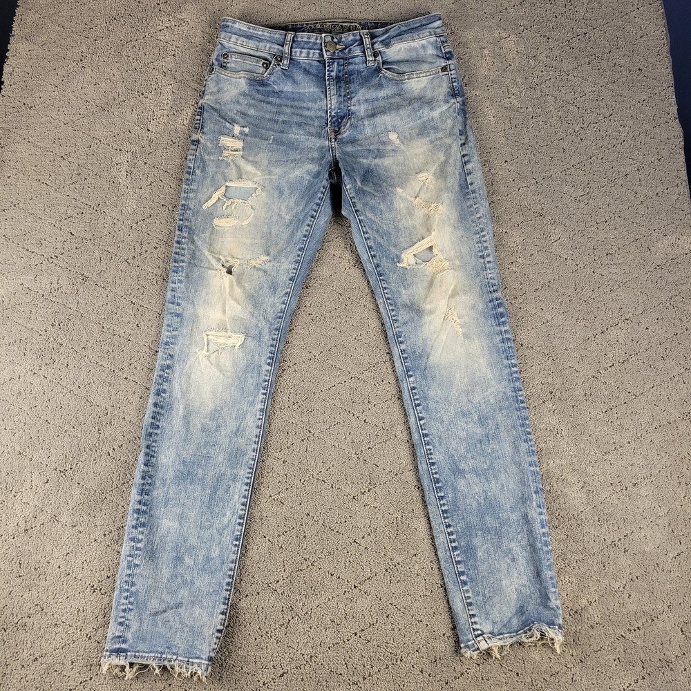 American Eagle Jeans Mens 31x32 Blue Slim Distressed Extreme Flex Faded Stretch